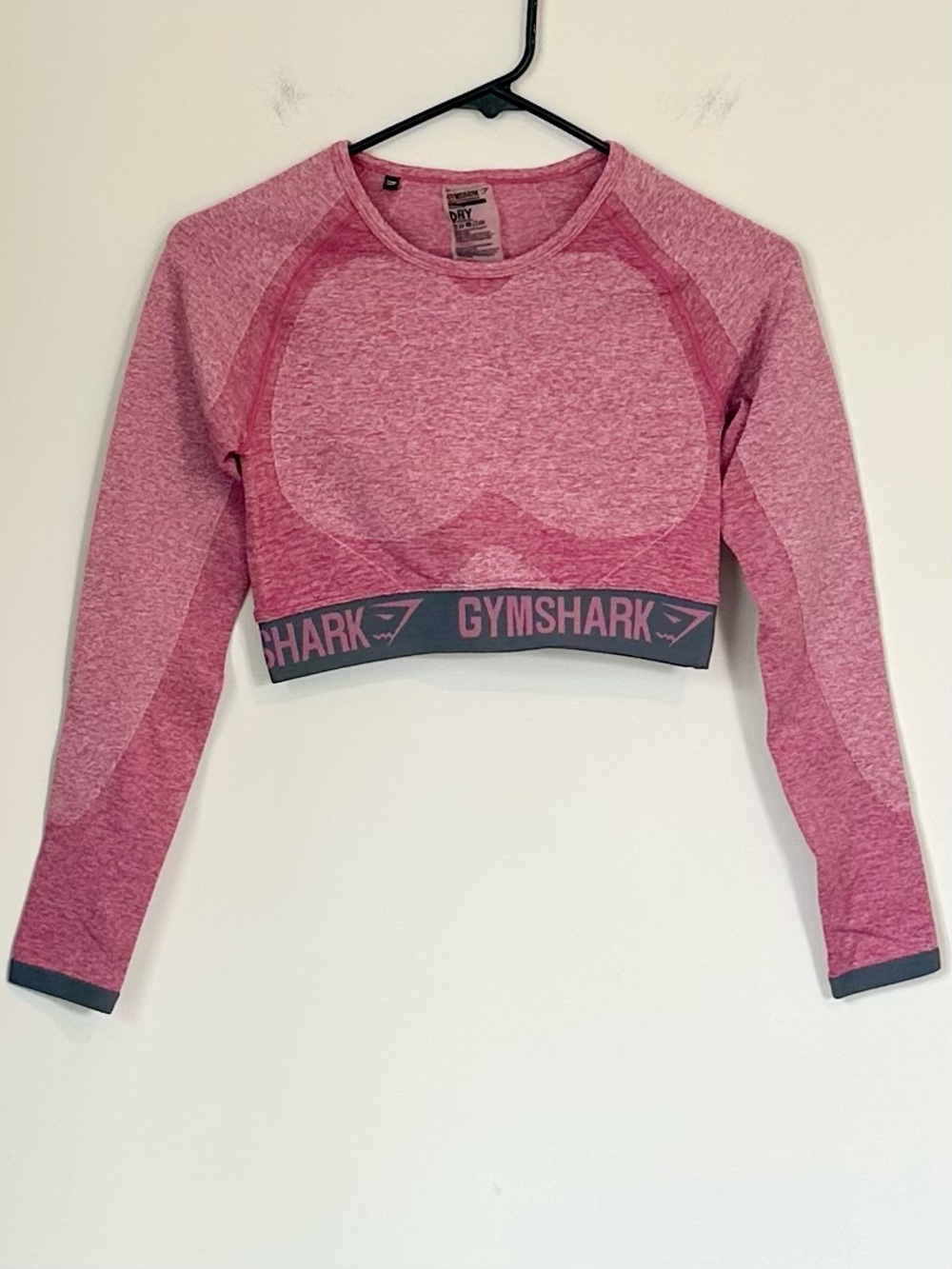 Gymshark Flex Long Sleeve Crop Top in Dusty Pink Marl/Charcoal - Size: Small - Picture 2 of 10